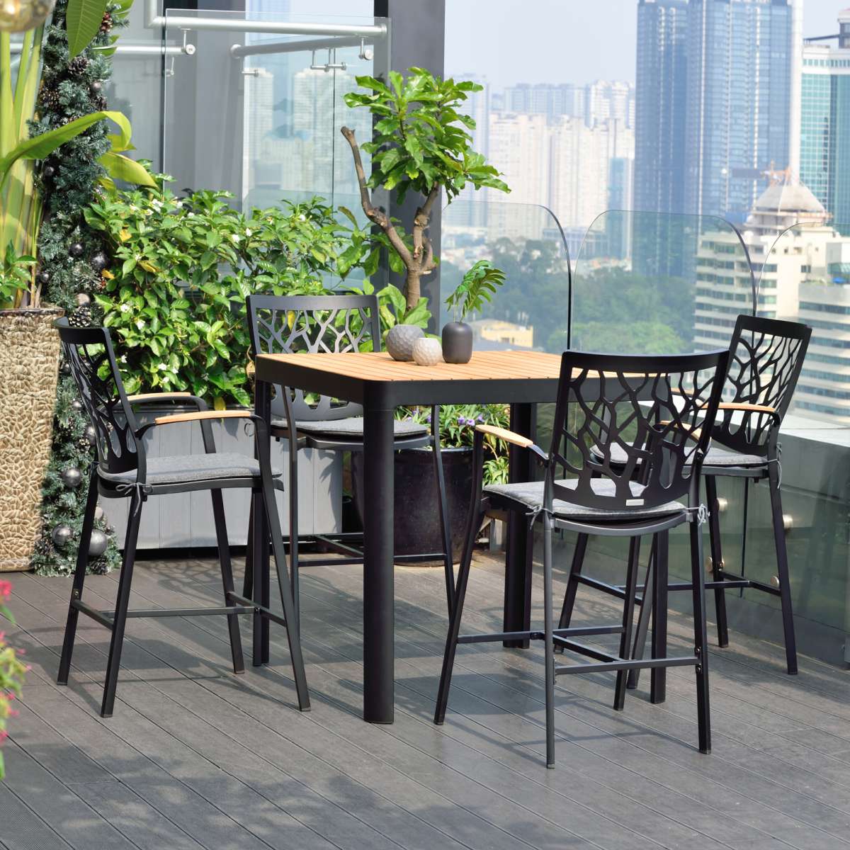 Portals Outdoor Patio Aluminum Barstool  By Armen Living - Image 2