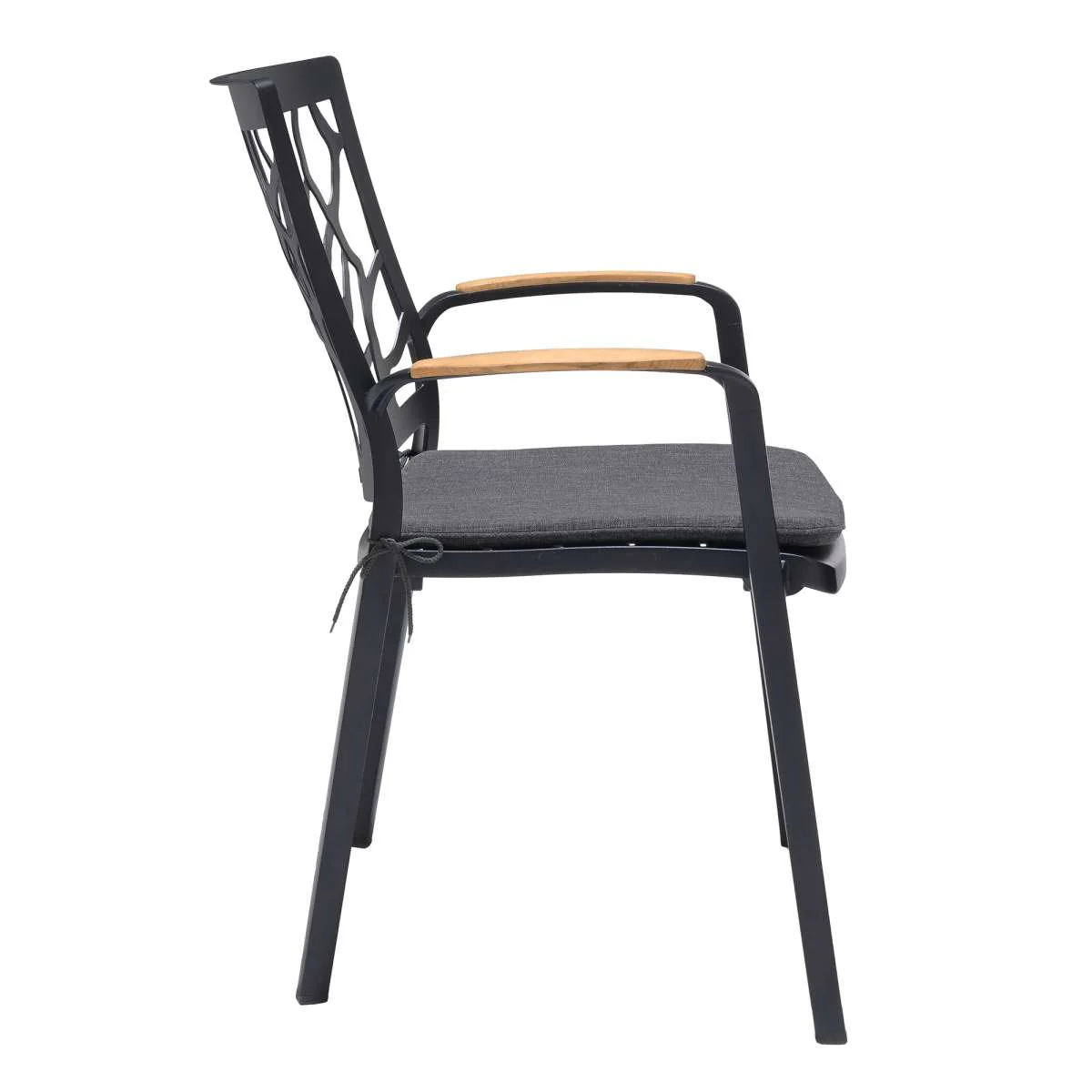 Portals Outdoor Patio Aluminum Chair in Black with Natural Teak Wood Accent-Set of 2 By Armen Living - Image 11