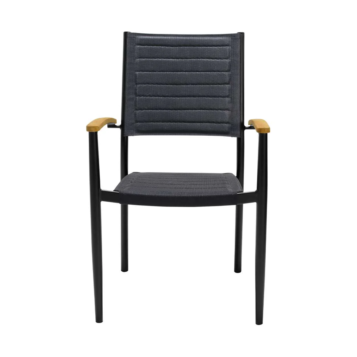 Portals Outdoor Patio Aluminum Chair in Black with Natural Teak Wood Accent-Set of 2 By Armen Living - Image 5
