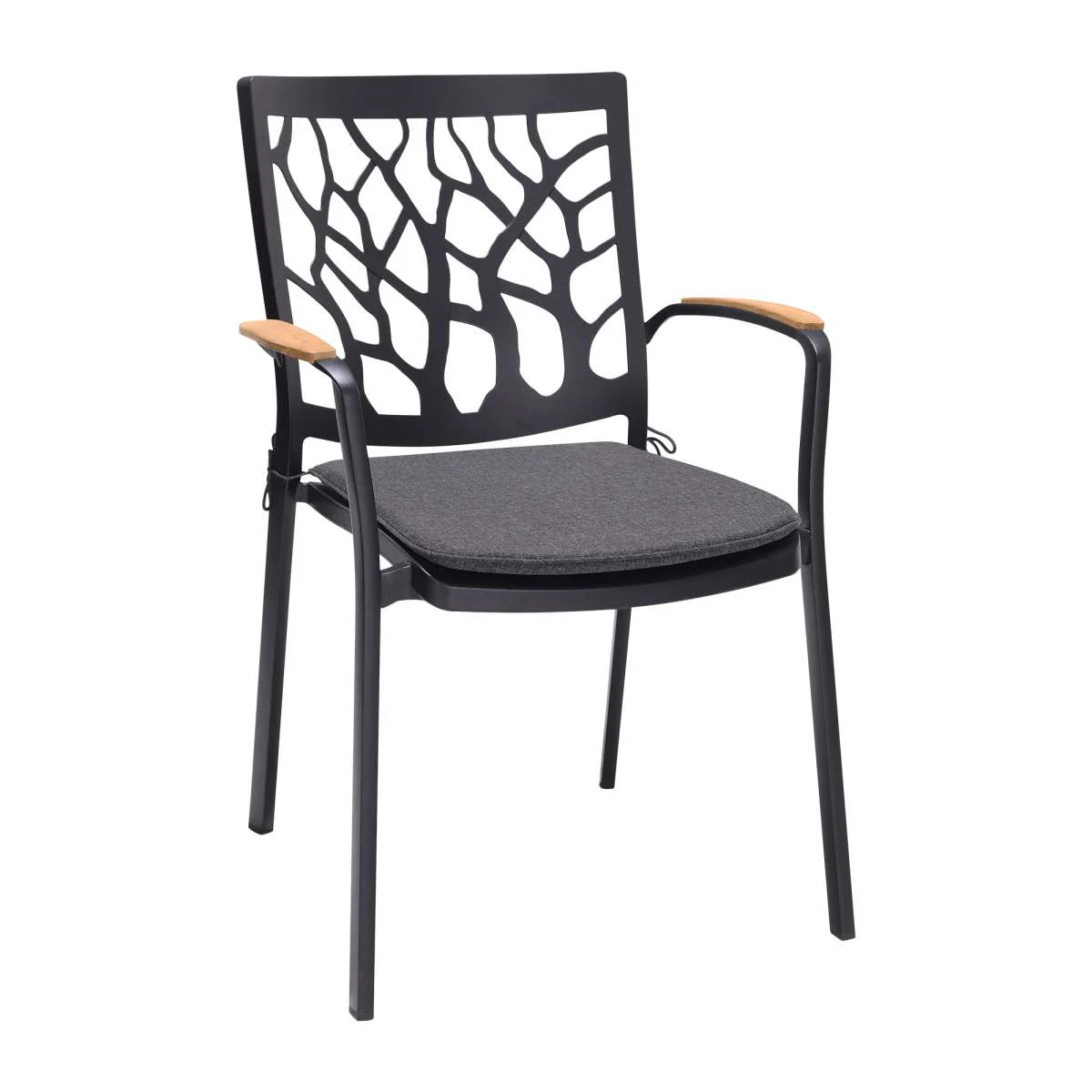 Portals Outdoor Patio Aluminum Chair in Black with Natural Teak Wood Accent-Set of 2 By Armen Living - Image 9
