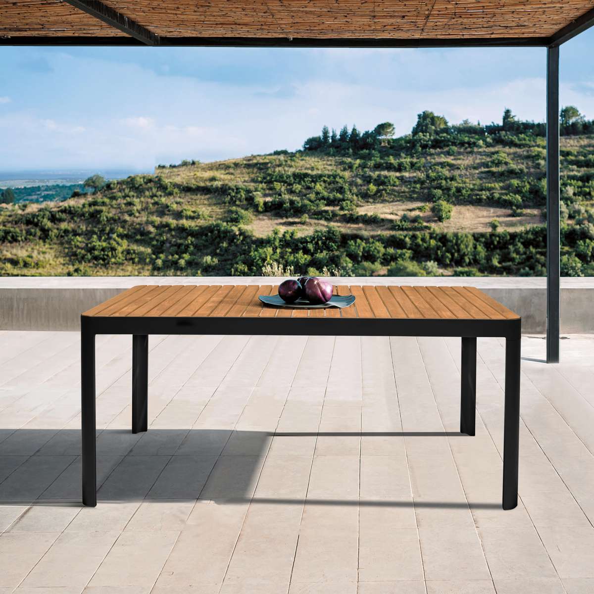 Portals Outdoor Rectangular Coral Sand Aluminum & Teak Wood Dining Table By Armen Living - Image 6