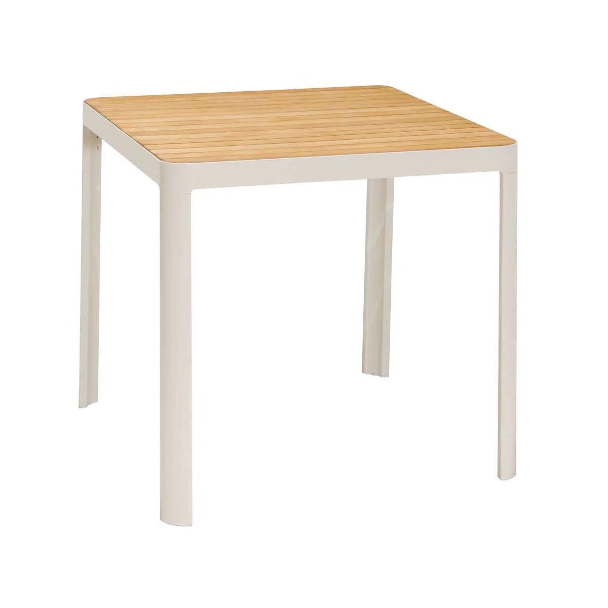 Portals Outdoor Square Bar Table In Light Matte Sand with Natural Teak Wood Top By Armen Living - Image 4