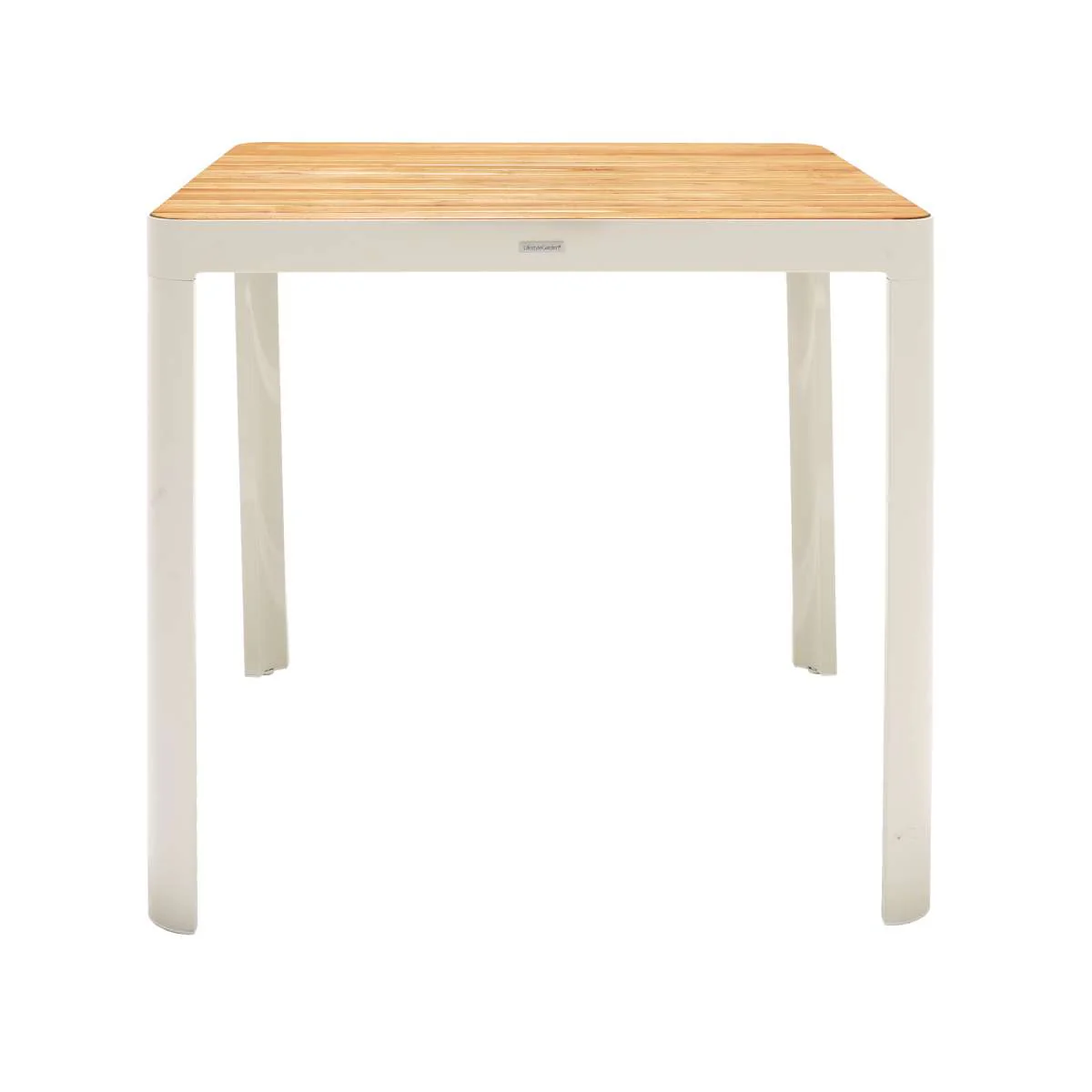 Portals Outdoor Square Bar Table In Light Matte Sand with Natural Teak Wood Top By Armen Living - Image 5