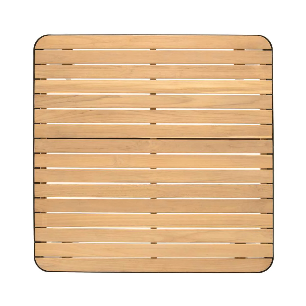 Portals Outdoor Square Bar Table in Natural Teak Wood Top and Black Frame By Armen Living - Image 5