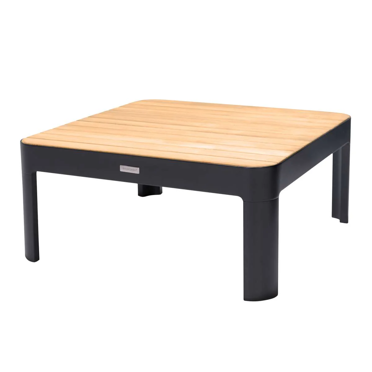 Portals Outdoor Square Coffee Table in Black Finish with Natural Teak Wood Top By Armen Living - Image 2