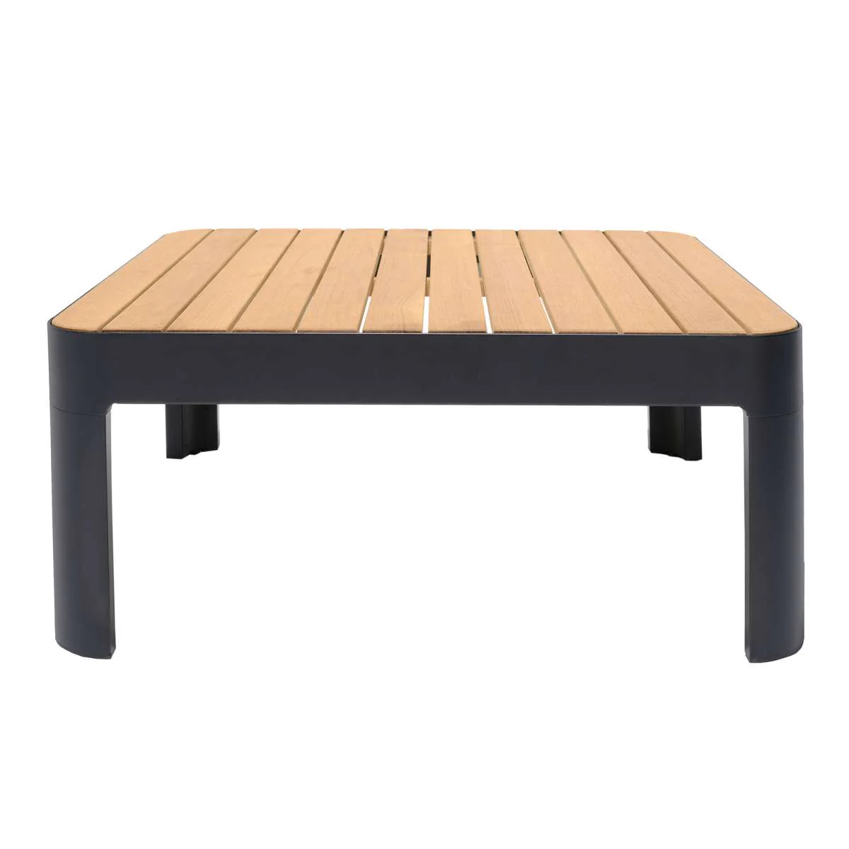 Portals Outdoor Square Coffee Table in Black Finish with Natural Teak Wood Top By Armen Living - Image 4