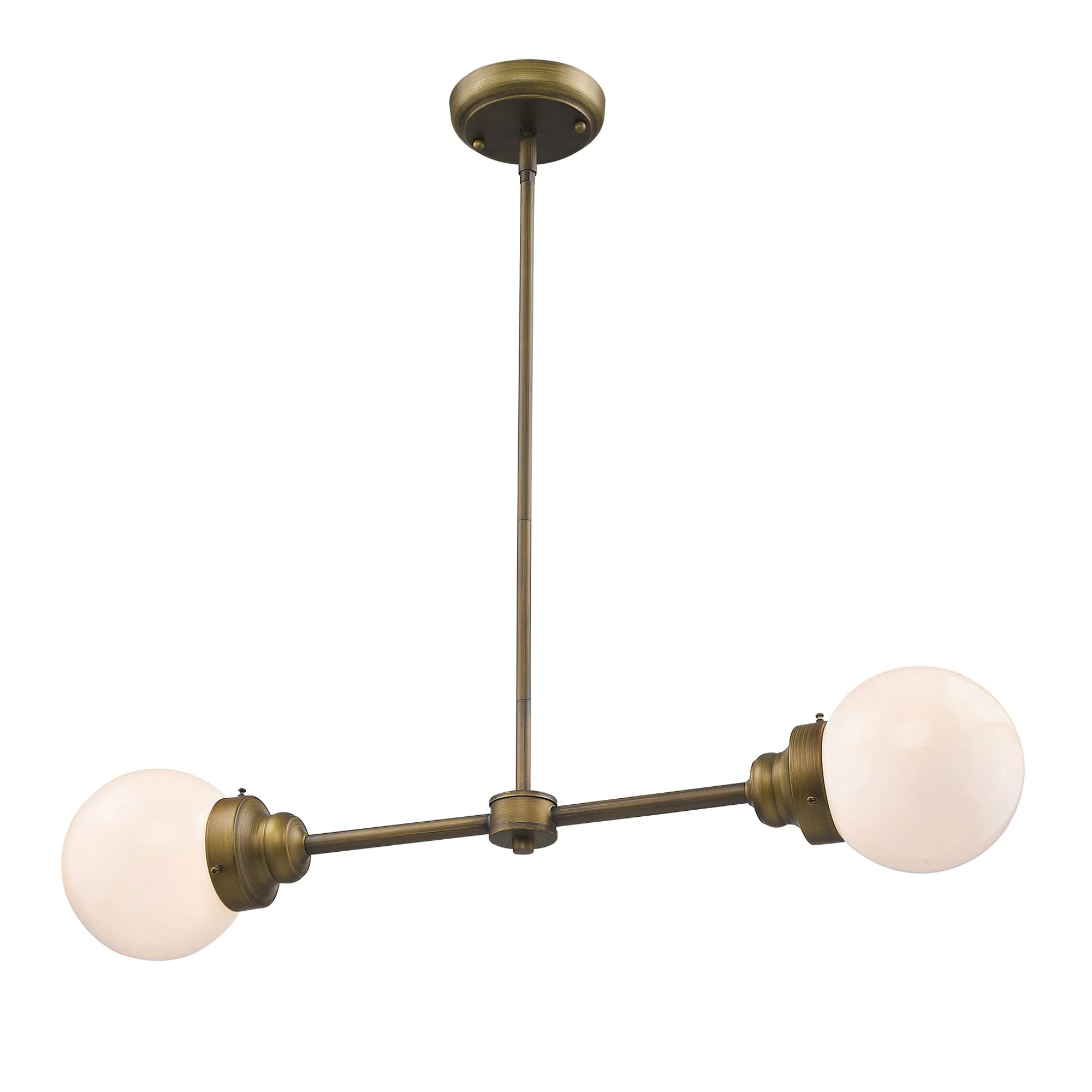 Portsmith 2-Light Raw Brass Island Pendant With White Globe Shades By Homeroots - Image 2
