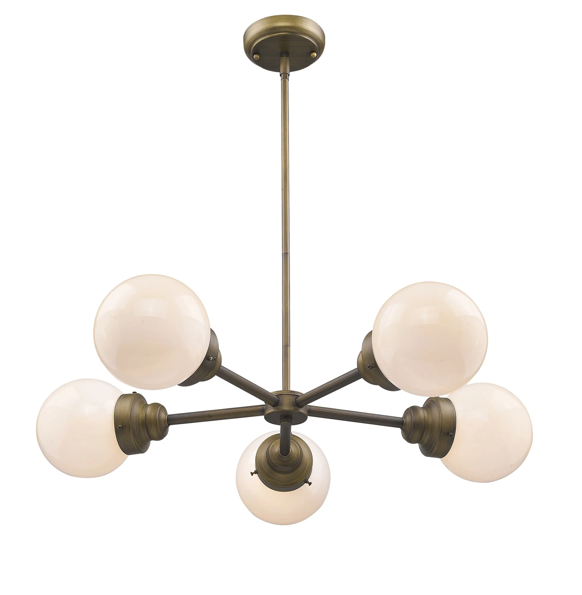 Portsmith 5-Light Raw Brass Chandelier With White Globe Shades By Homeroots - Image 2