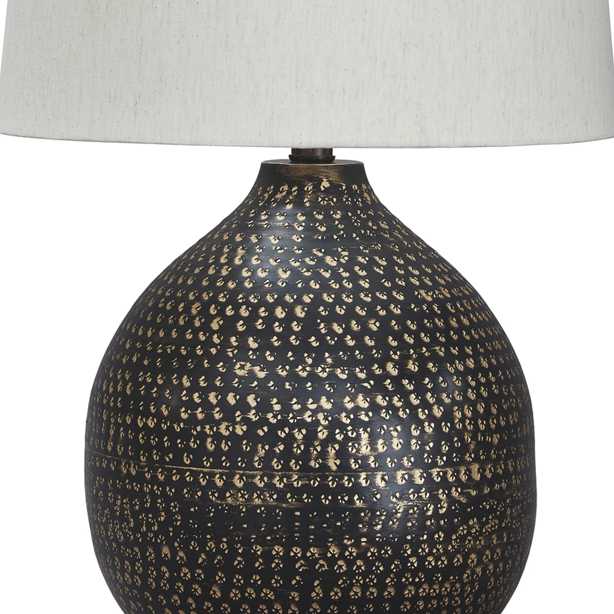 Pot Bellied Base Metal Table Lamp With Dotted Pattern Black By Benzara - Image 2