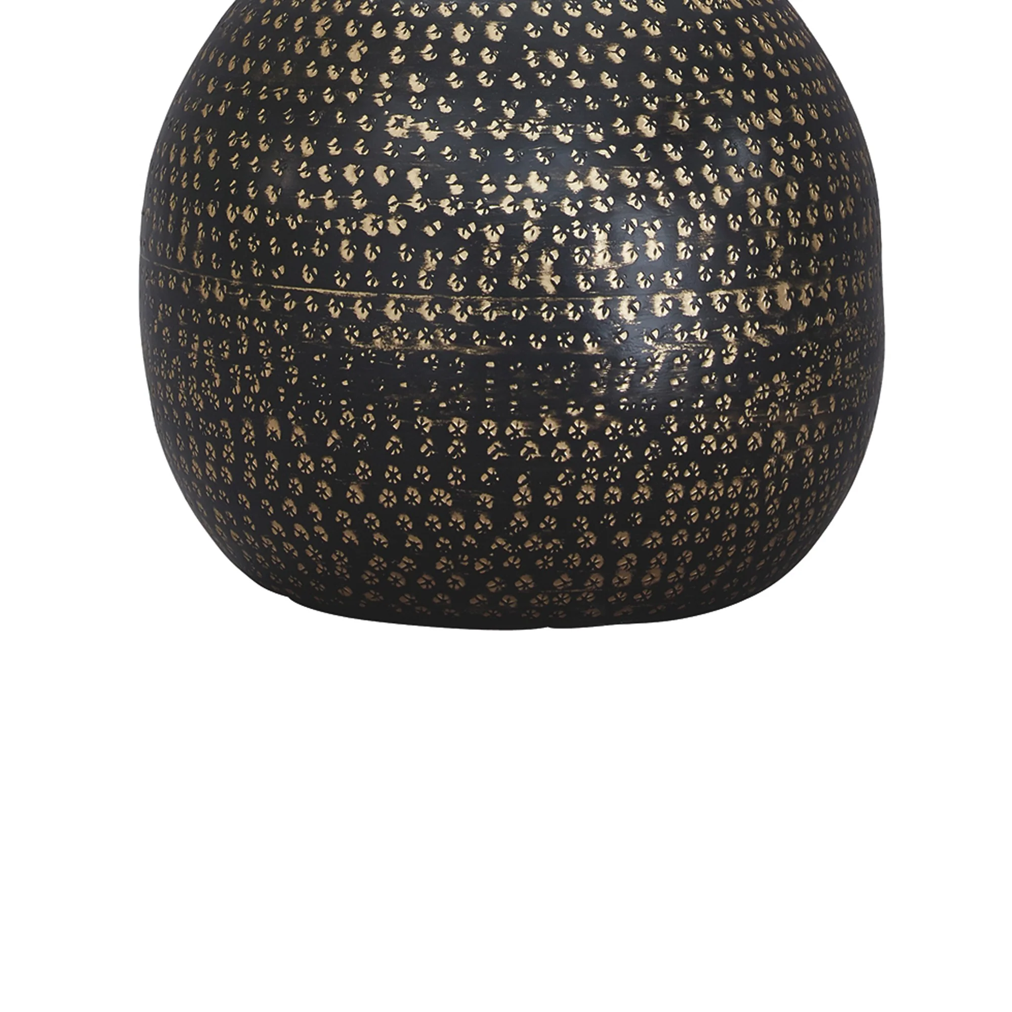 Pot Bellied Base Metal Table Lamp With Dotted Pattern Black By Benzara - Image 3