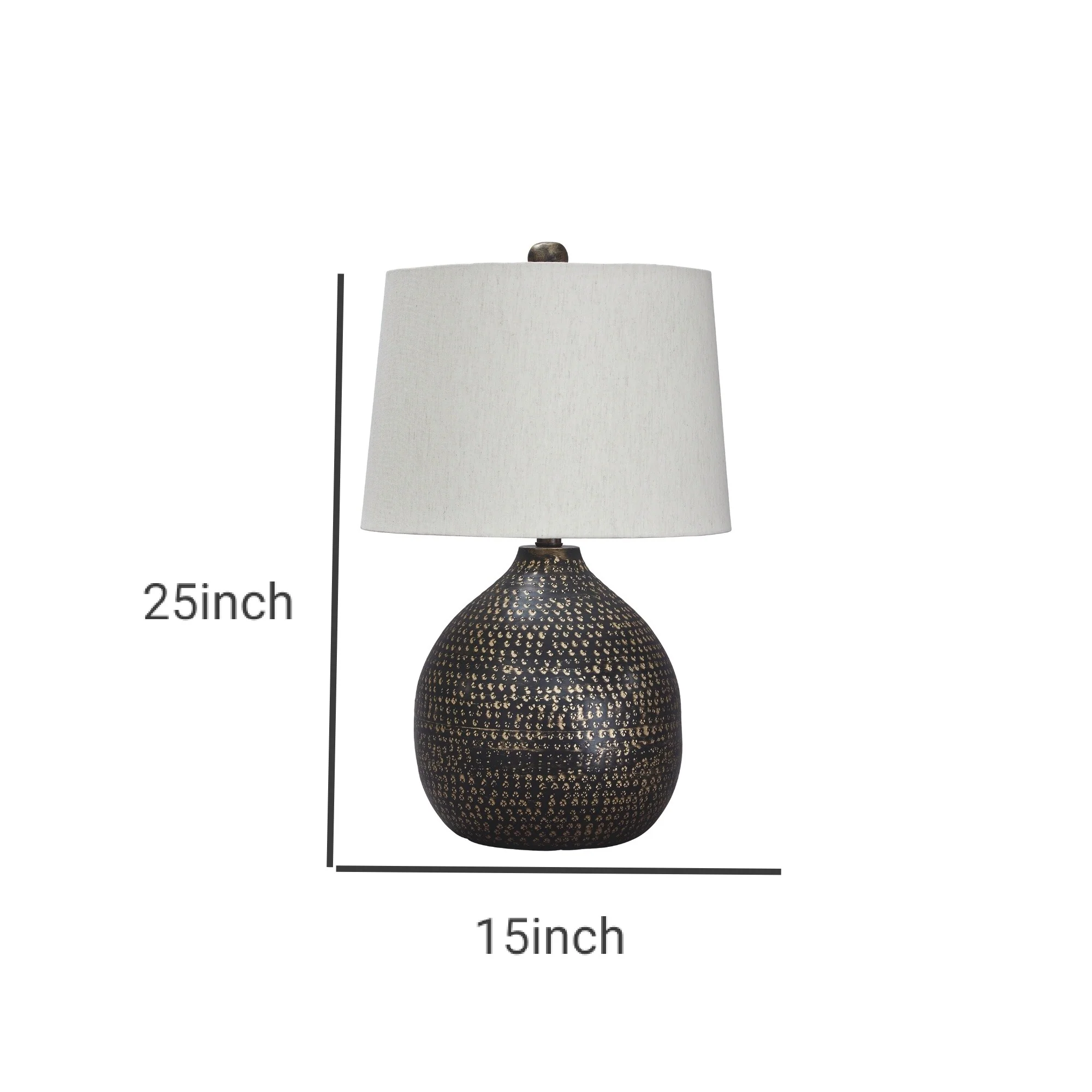 Pot Bellied Base Metal Table Lamp With Dotted Pattern Black By Benzara - Image 4
