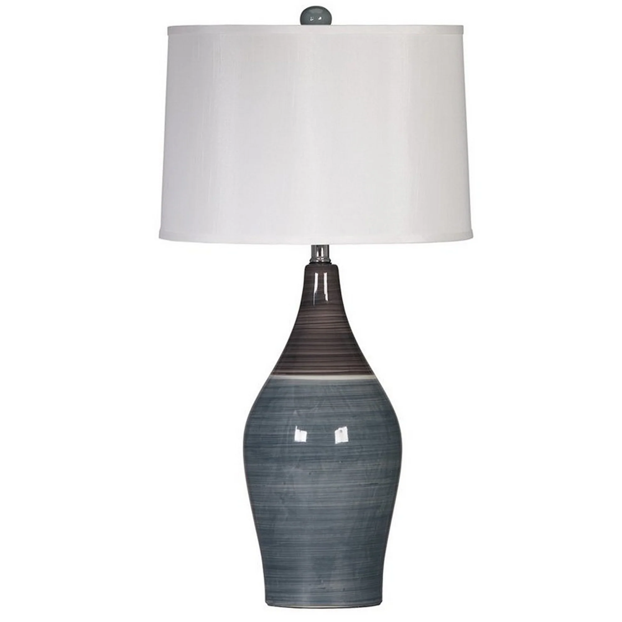 Pot Bellied Ceramic Table Lamp With Brushed DetailsSet Of 2 Gray And White By Benzara - Image 2