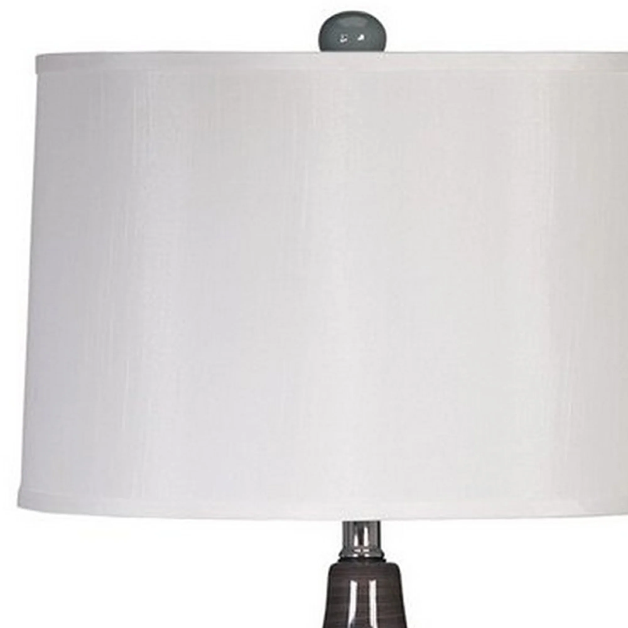 Pot Bellied Ceramic Table Lamp With Brushed DetailsSet Of 2 Gray And White By Benzara - Image 4