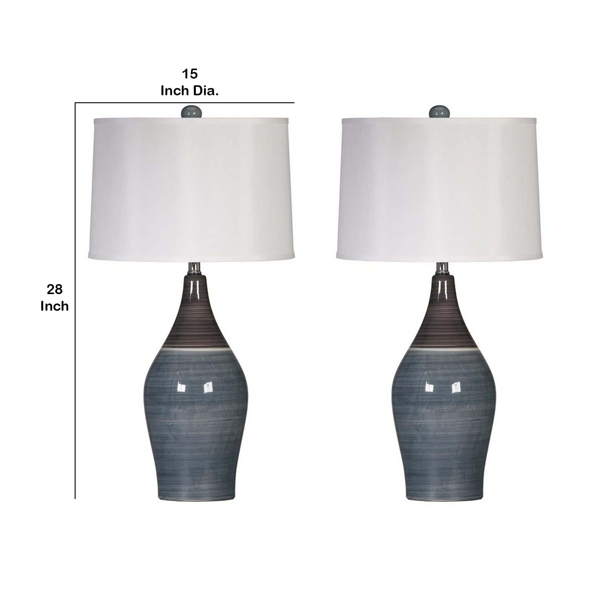Pot Bellied Ceramic Table Lamp With Brushed DetailsSet Of 2 Gray And White By Benzara - Image 5