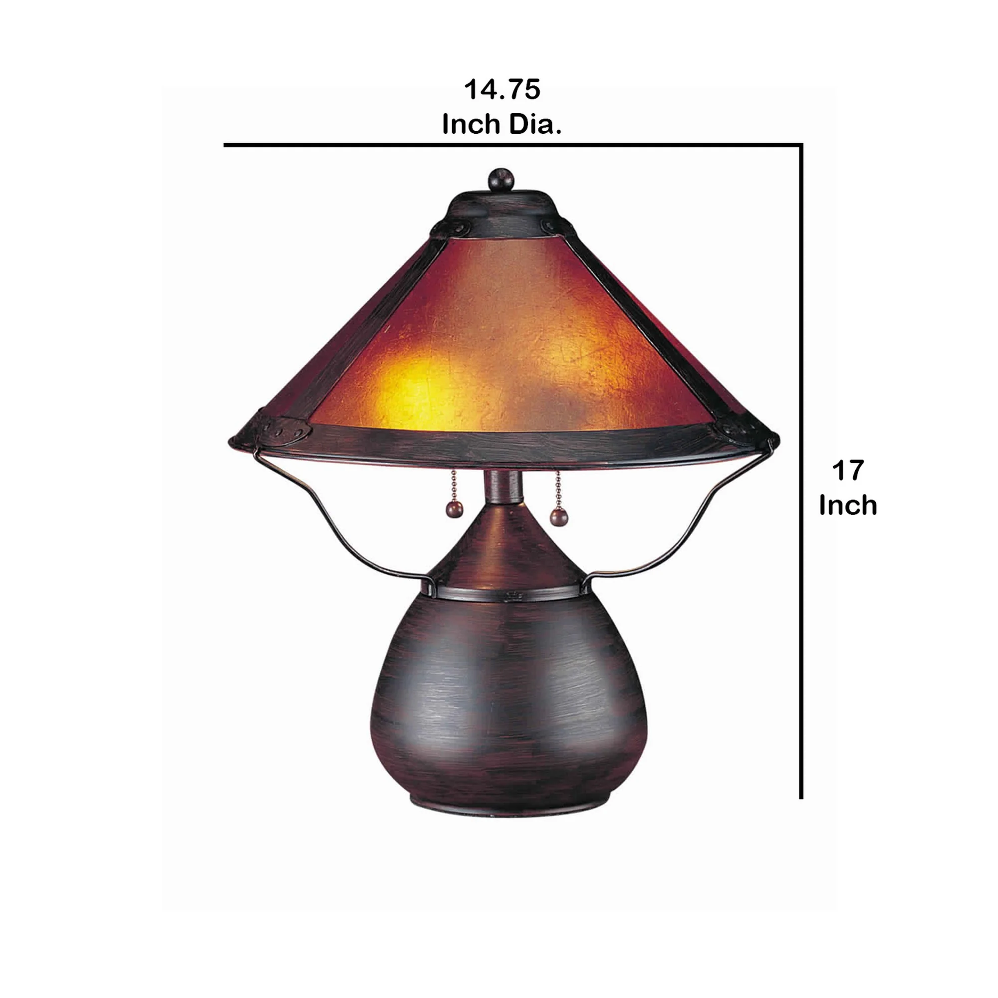 Pot Bellied Metal Body Table Lamp With Conical Mica Shade, Bronze By Benzara - Image 5