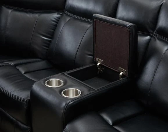 Power reclining Sectional Sofa in Black Leather Air By Homeroots - Image 2