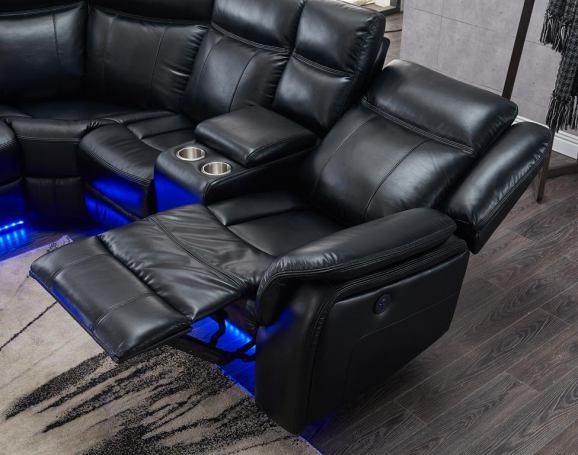 Power reclining Sectional Sofa in Black Leather Air By Homeroots - Image 3