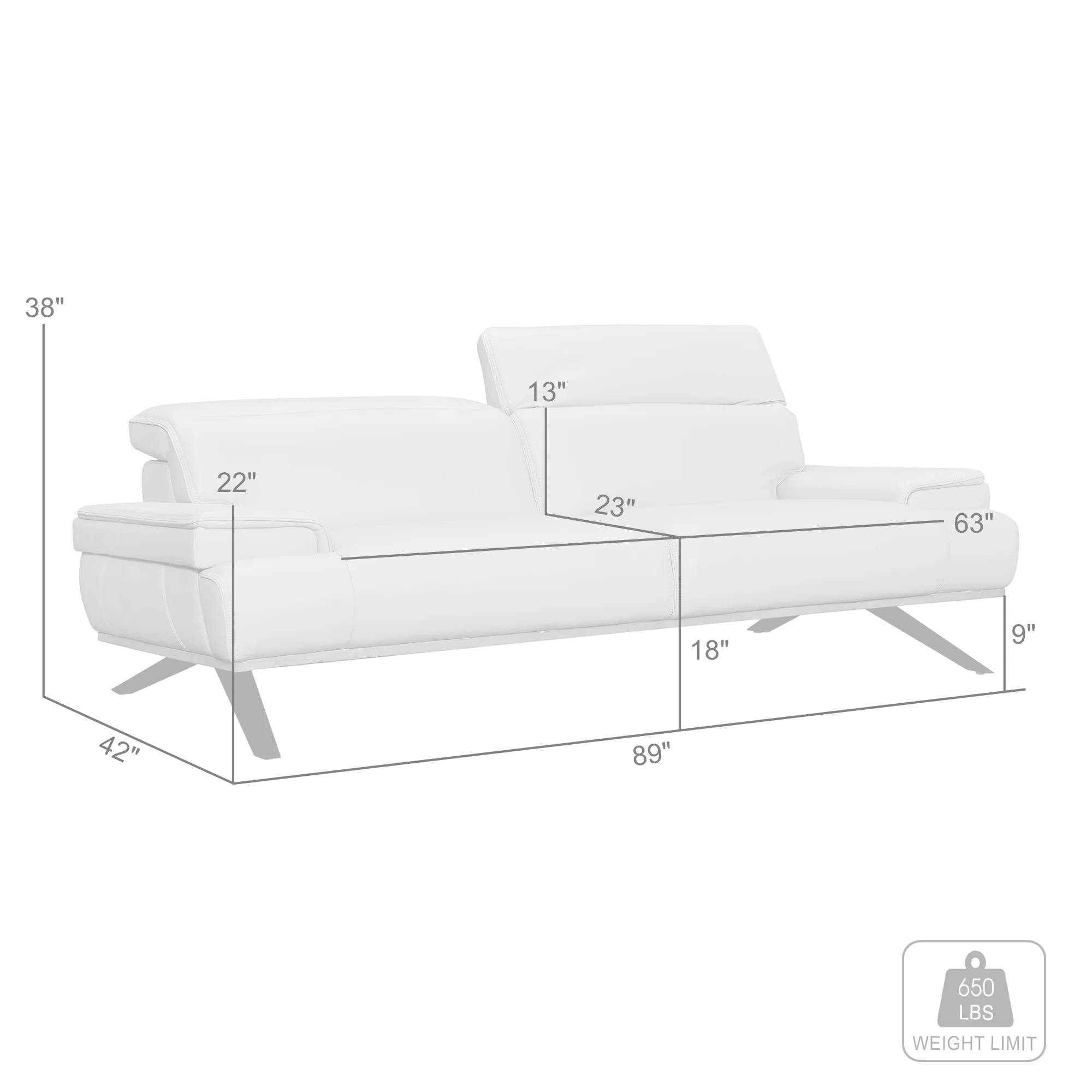 Prato 89" Dove Gray Leather Sofa By Armen Living - Image 8