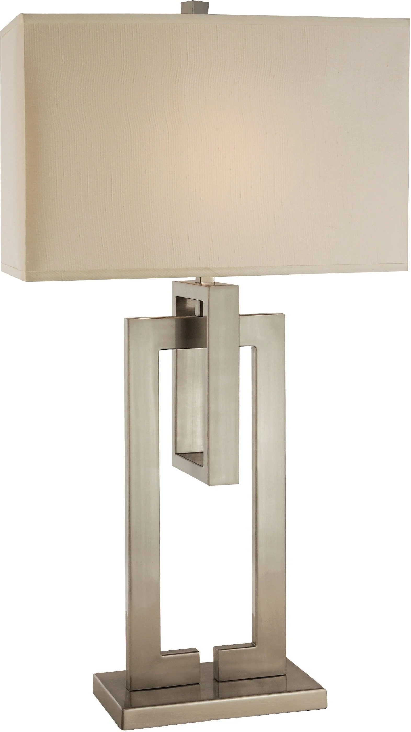 Precision 1-Light Brushed Nickel Table Lamp With Ivory Shantung Shade By Homeroots - Image 2
