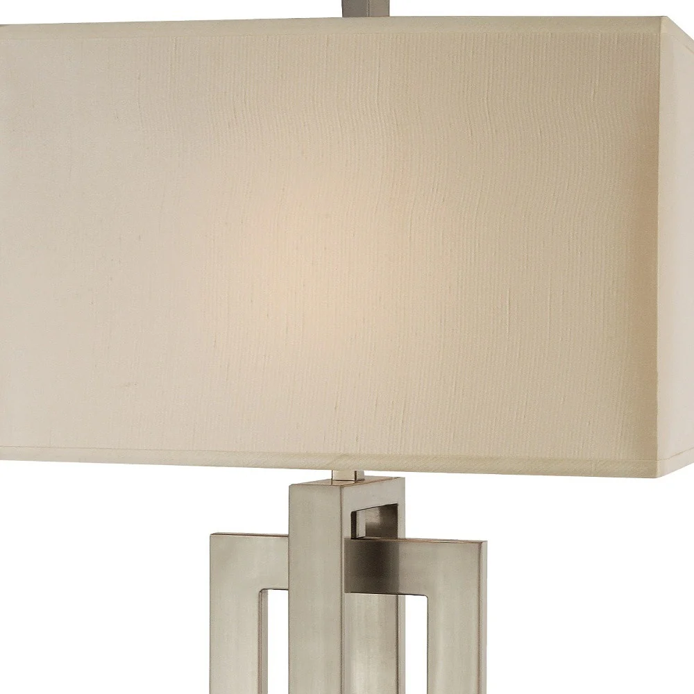 Precision 1-Light Brushed Nickel Table Lamp With Ivory Shantung Shade By Homeroots - Image 3