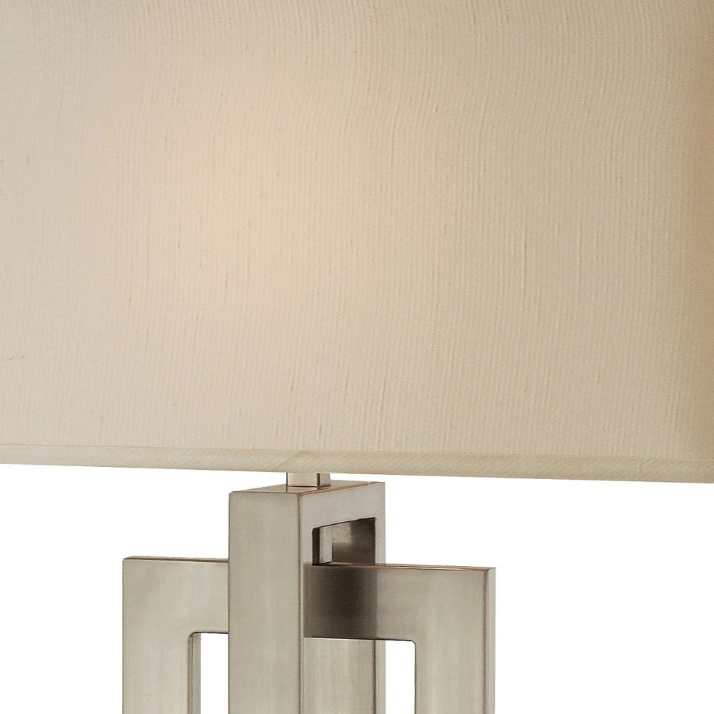 Precision 1-Light Brushed Nickel Table Lamp With Ivory Shantung Shade By Homeroots - Image 4