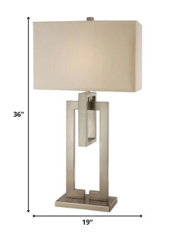 Precision 1-Light Brushed Nickel Table Lamp With Ivory Shantung Shade By Homeroots - Image 5