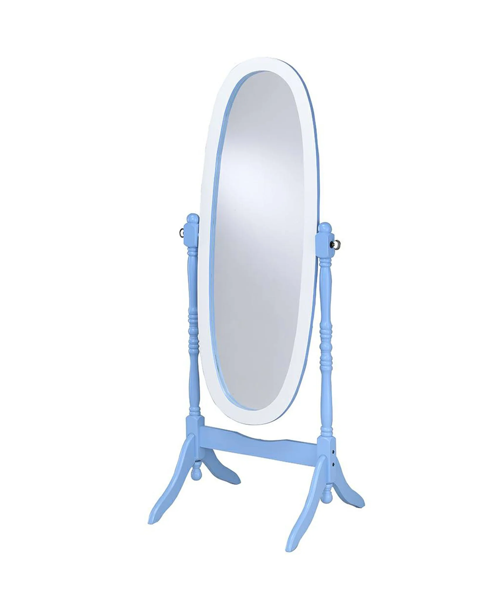 Pretty Pastel Blue and White Cheval Standing Oval Mirror By Homeroots - Image 2