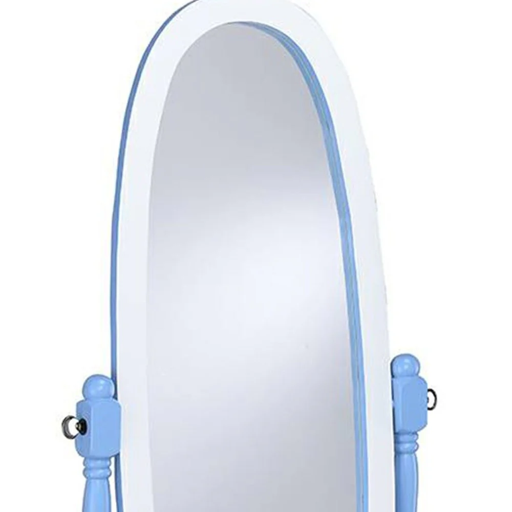 Pretty Pastel Blue and White Cheval Standing Oval Mirror By Homeroots - Image 3