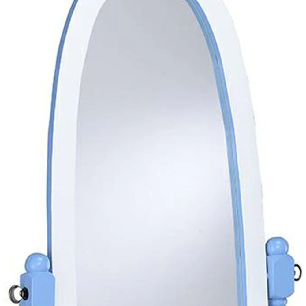 Pretty Pastel Blue and White Cheval Standing Oval Mirror By Homeroots - Image 4