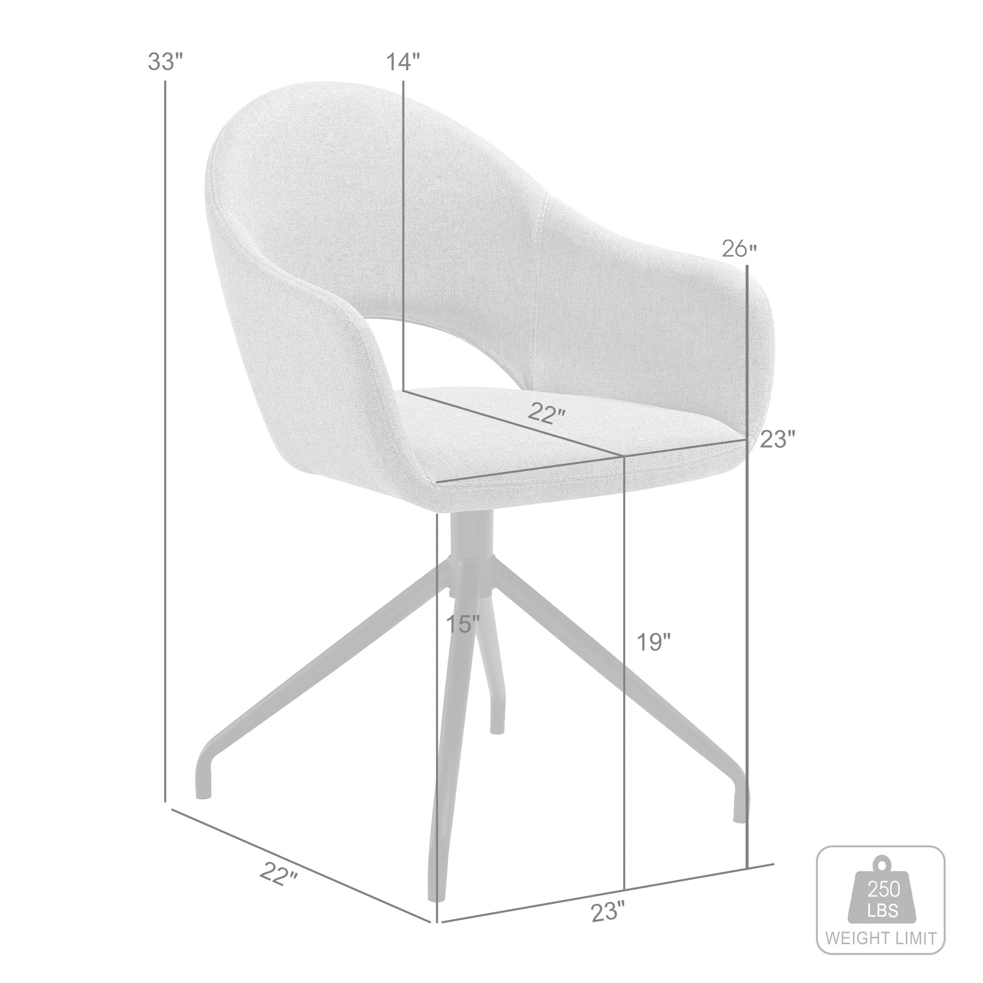 Pria Swivel Upholstered Dining Chair in Gray Fabric with Black Metal Legs - Set of 2 By Armen Living - Image 10