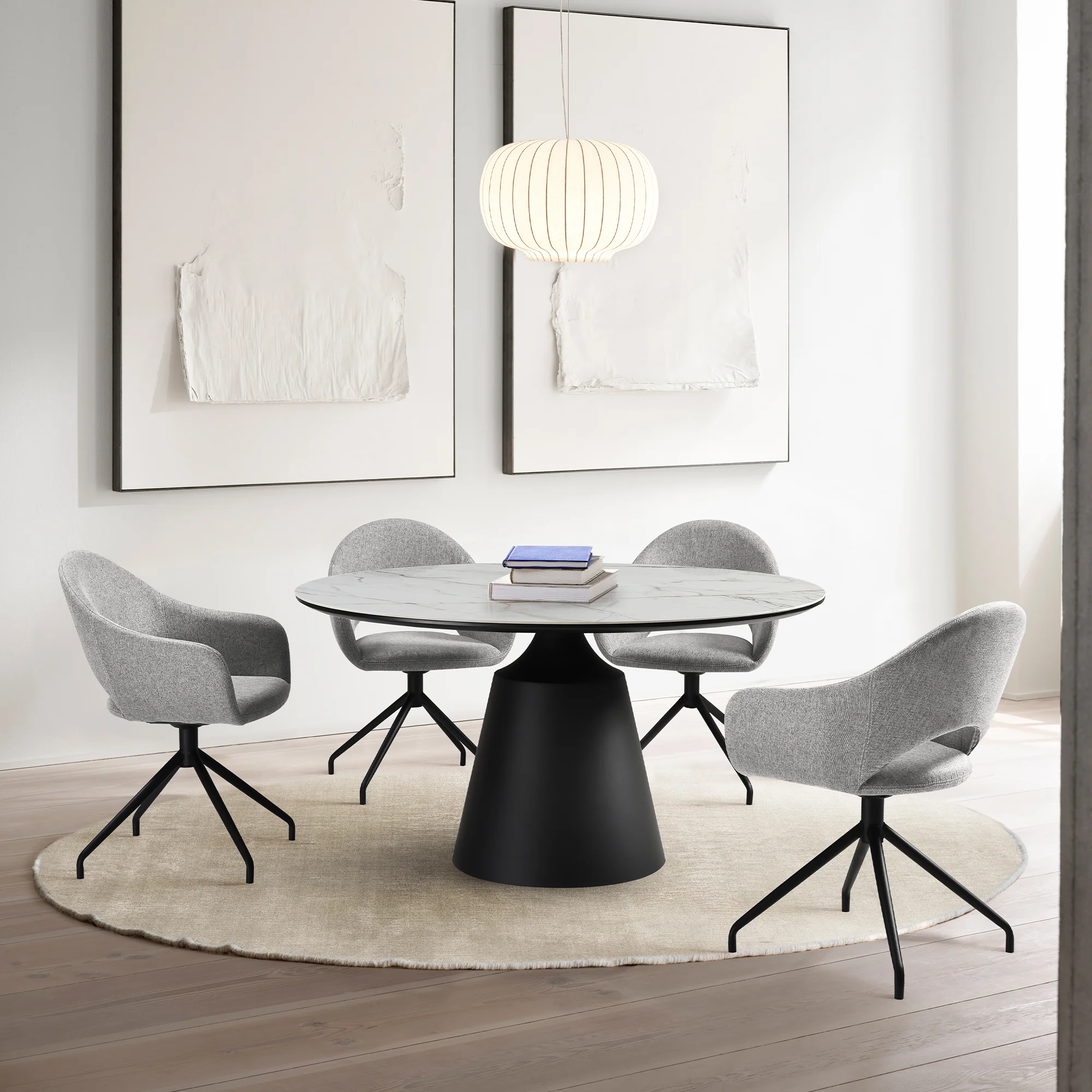 Pria Swivel Upholstered Dining Chair in Gray Fabric with Black Metal Legs - Set of 2 By Armen Living - Image 2