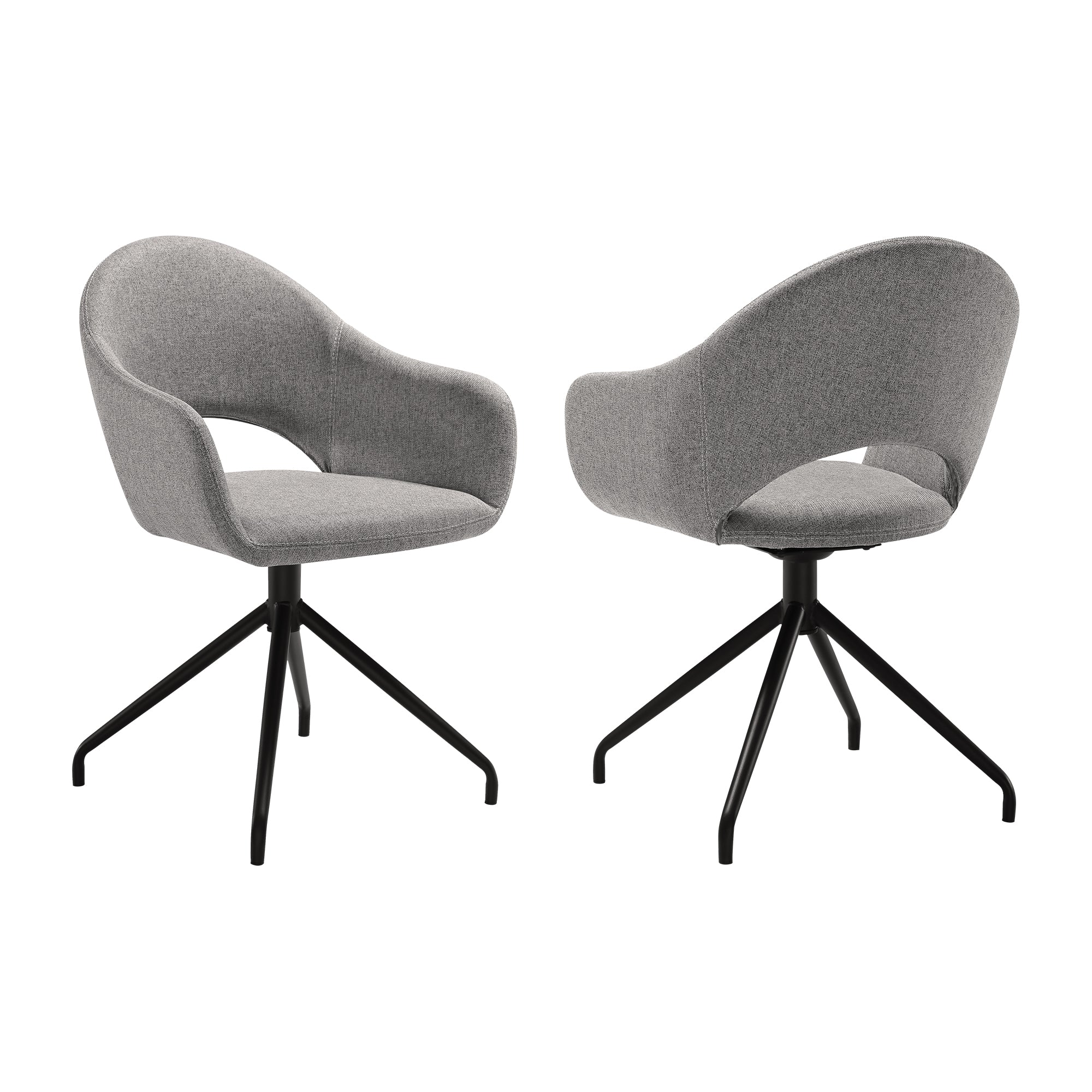 Pria Swivel Upholstered Dining Chair in Gray Fabric with Black Metal Legs - Set of 2 By Armen Living - Image 3