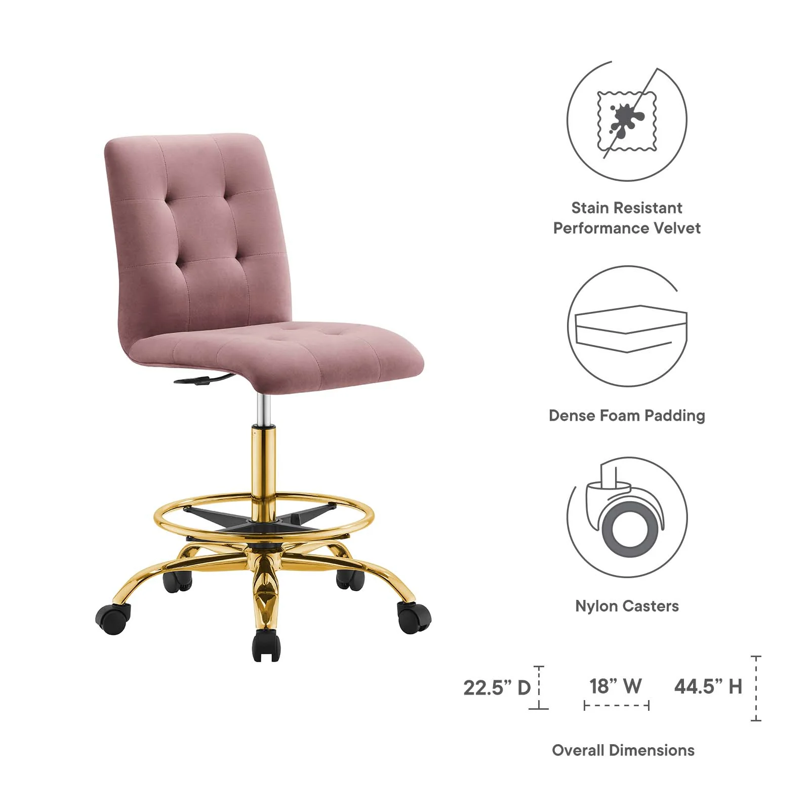 Prim Armless Performance Velvet Drafting Chair By Modway - EEI-4977 - Image 15