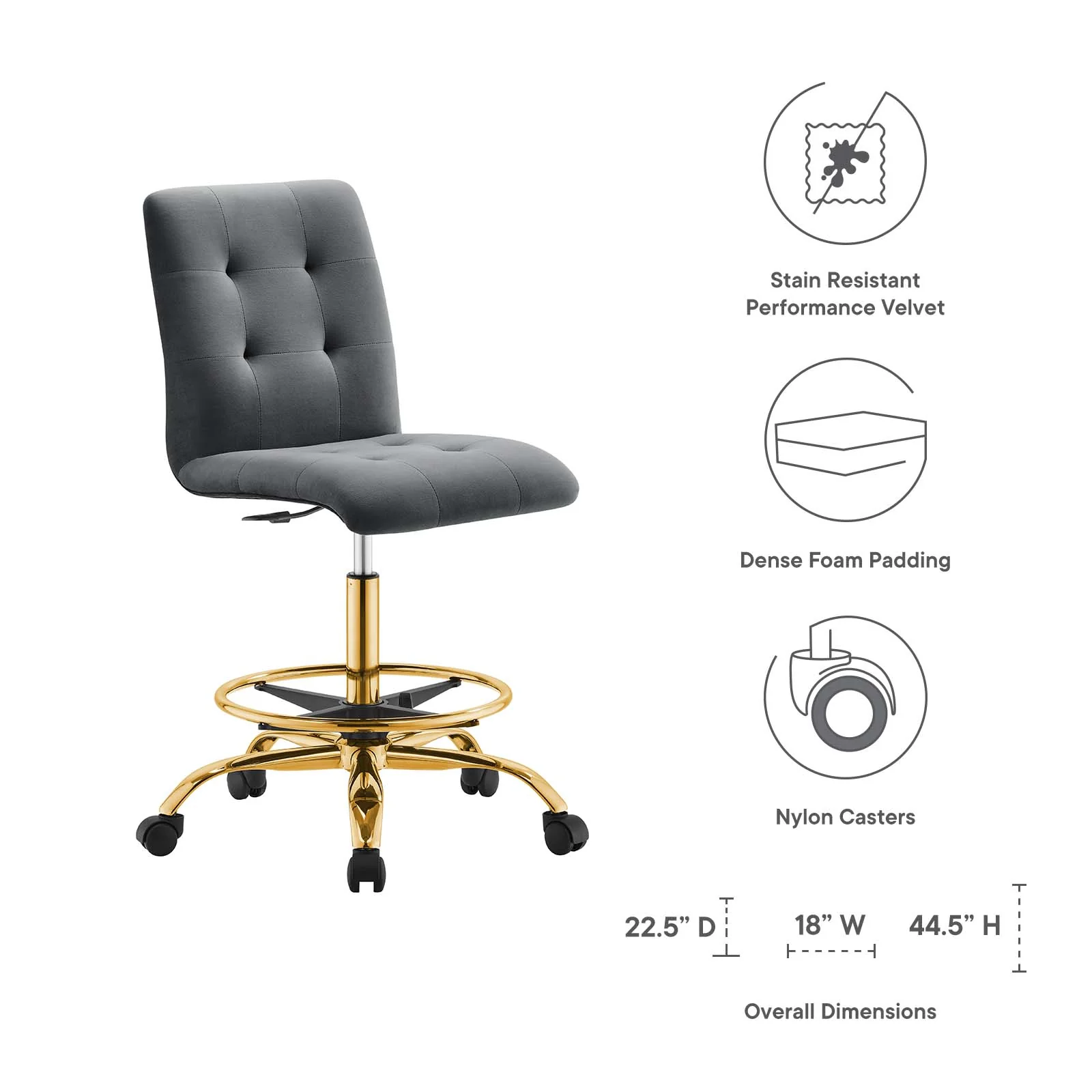 Prim Armless Performance Velvet Drafting Chair By Modway - EEI-4977 - Image 23