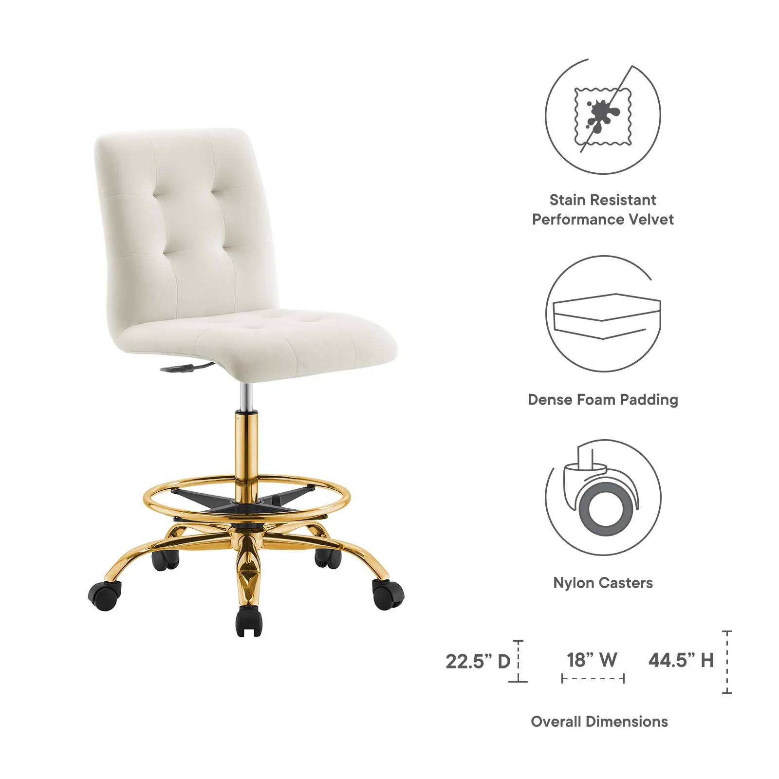 Prim Armless Performance Velvet Drafting Chair By Modway - EEI-4977 - Image 31
