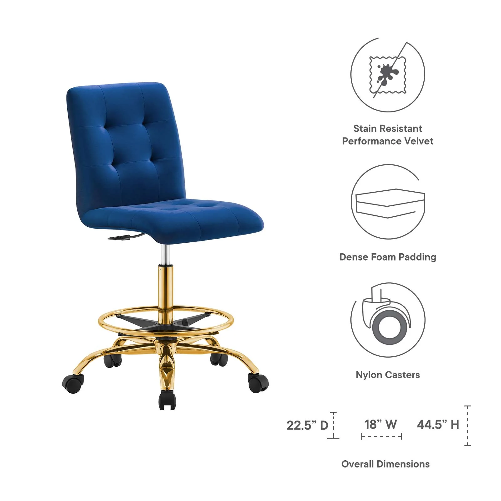 Prim Armless Performance Velvet Drafting Chair By Modway - EEI-4977 - Image 39