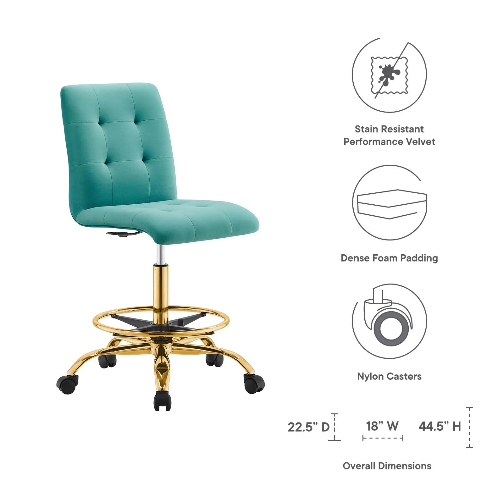 Prim Armless Performance Velvet Drafting Chair By Modway - EEI-4977 - Image 47