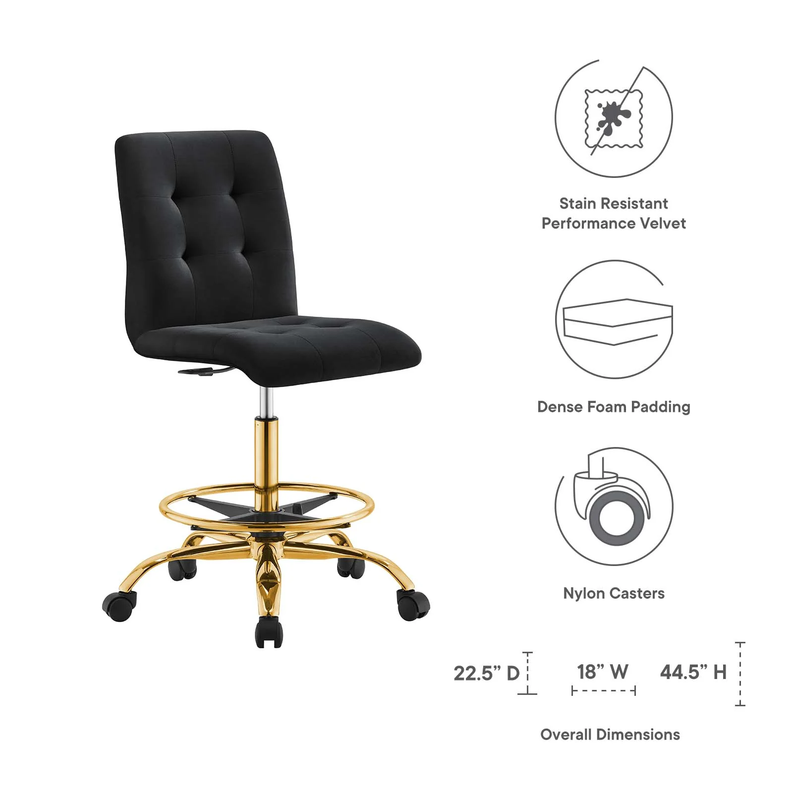 Prim Armless Performance Velvet Drafting Chair By Modway - EEI-4977 - Image 8
