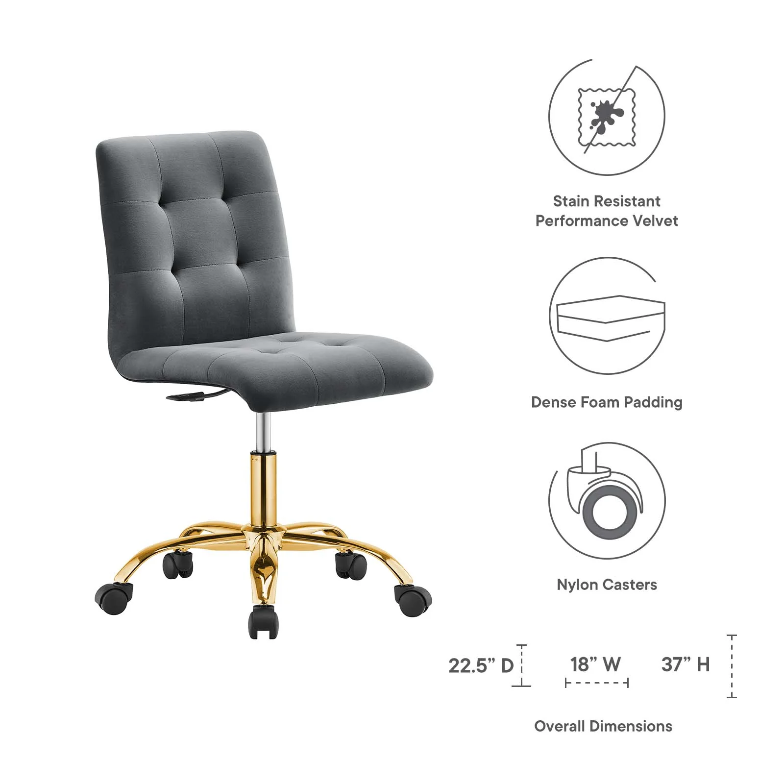 Prim Armless Performance Velvet Office Chair By Modway - EEI-4973 - Image 23