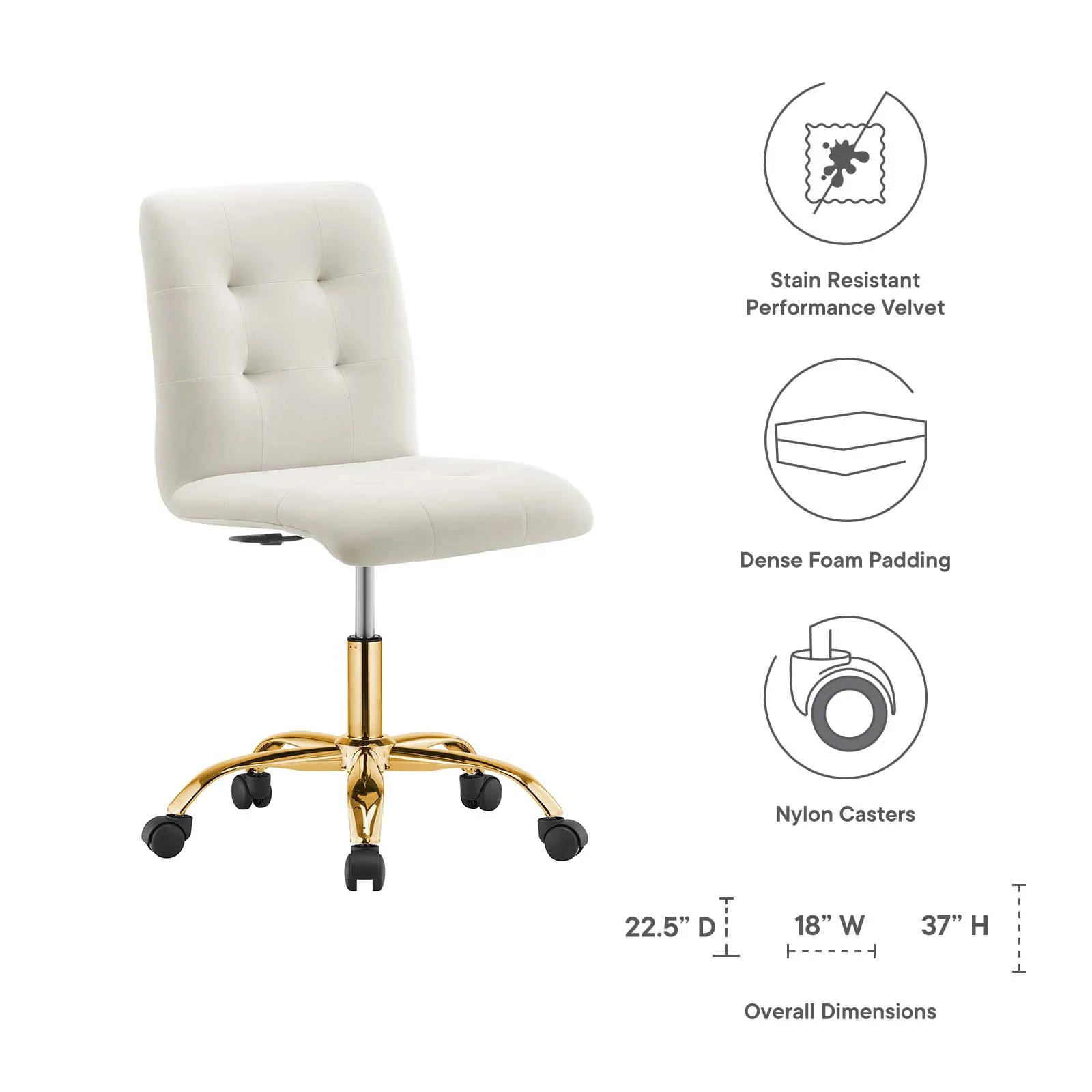 Prim Armless Performance Velvet Office Chair By Modway - EEI-4973 - Image 31