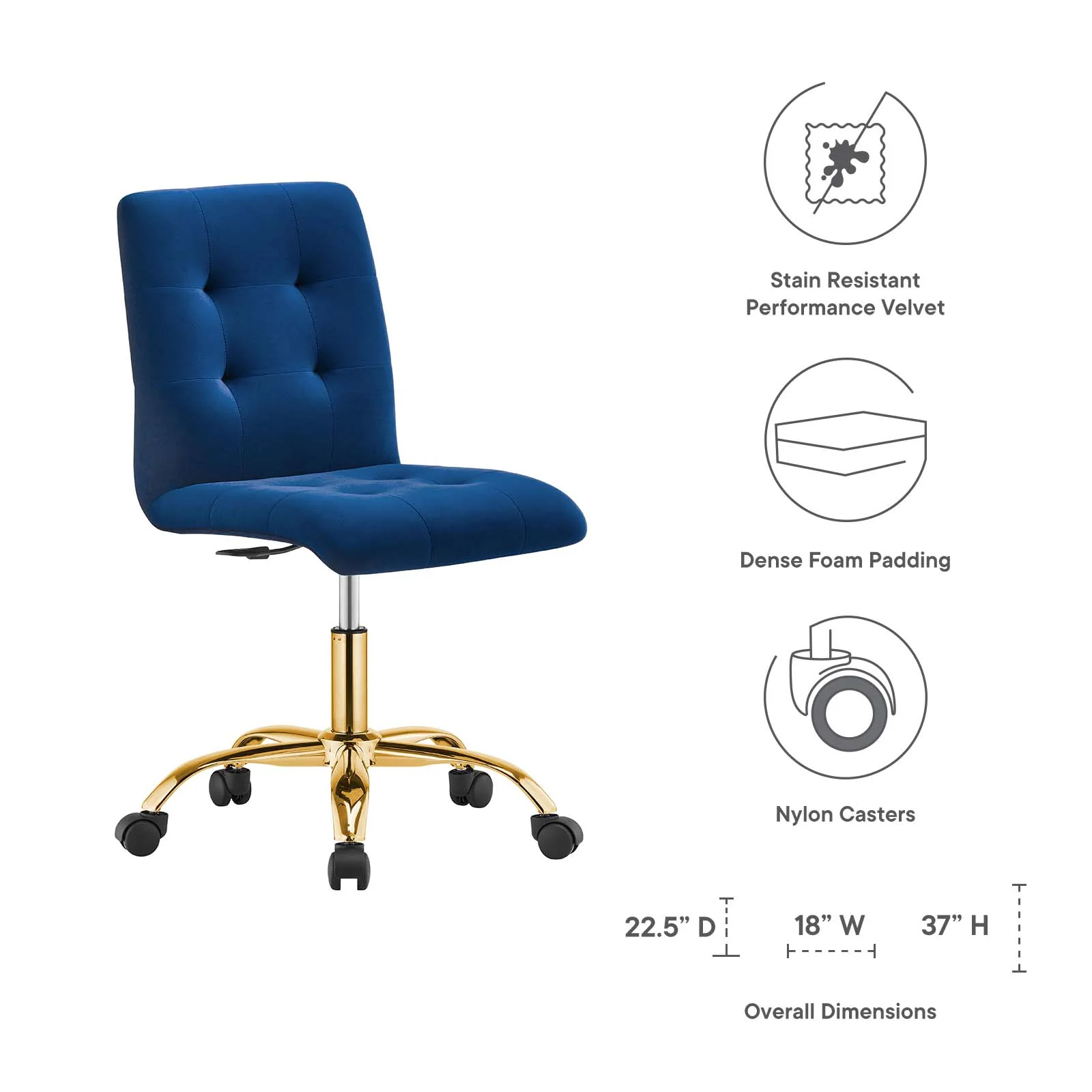 Prim Armless Performance Velvet Office Chair By Modway - EEI-4973 - Image 39