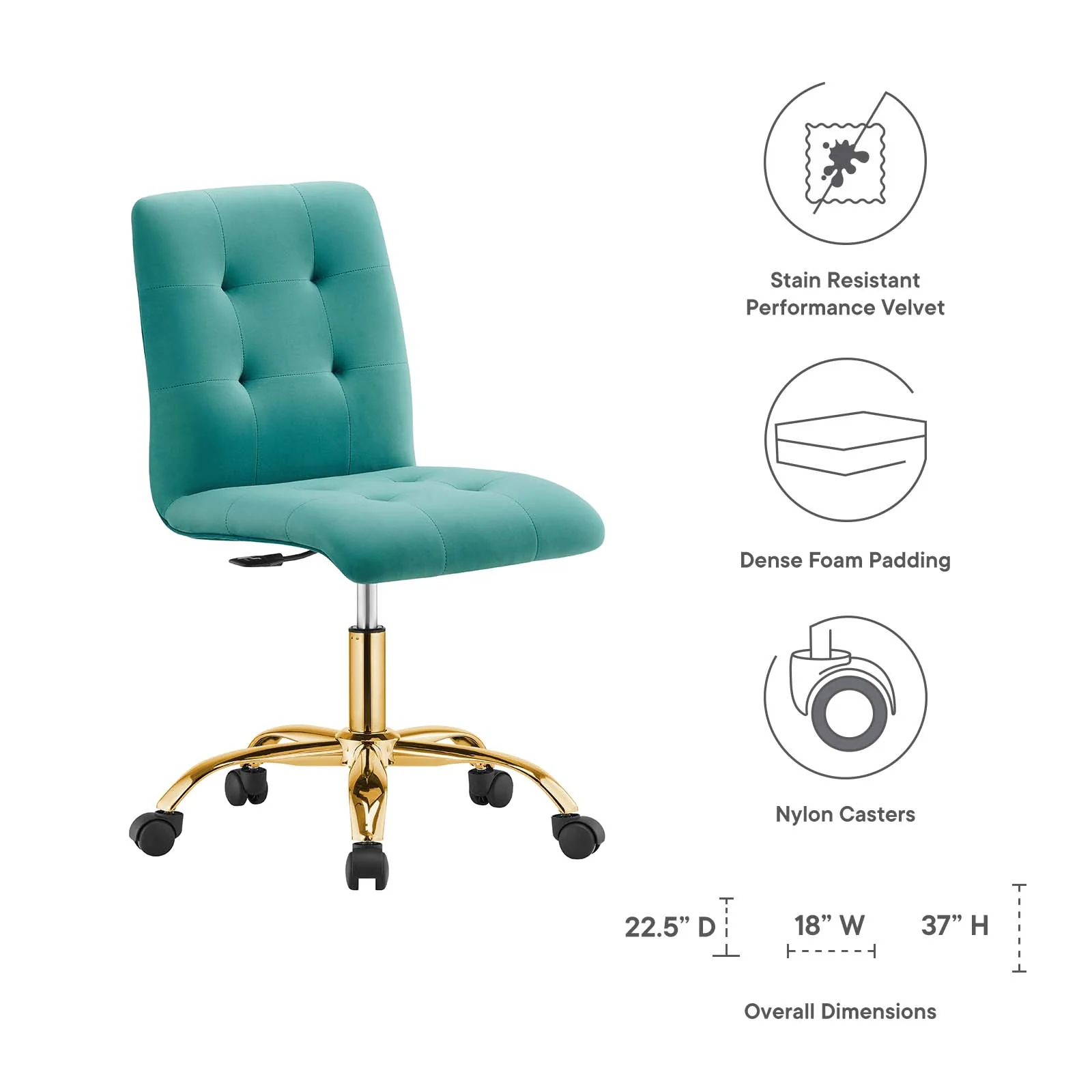 Prim Armless Performance Velvet Office Chair By Modway - EEI-4973 - Image 47