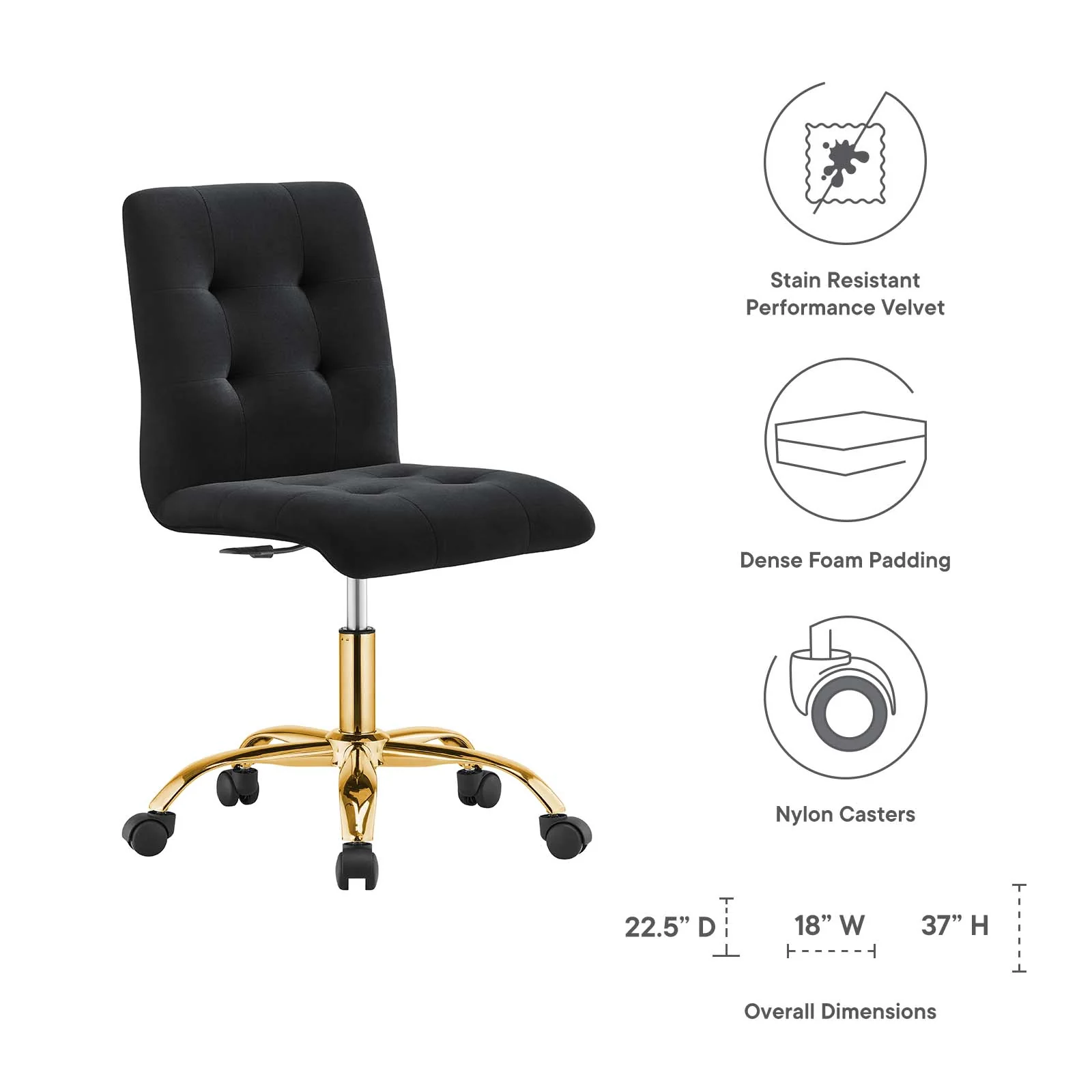 Prim Armless Performance Velvet Office Chair By Modway - EEI-4973 - Image 8
