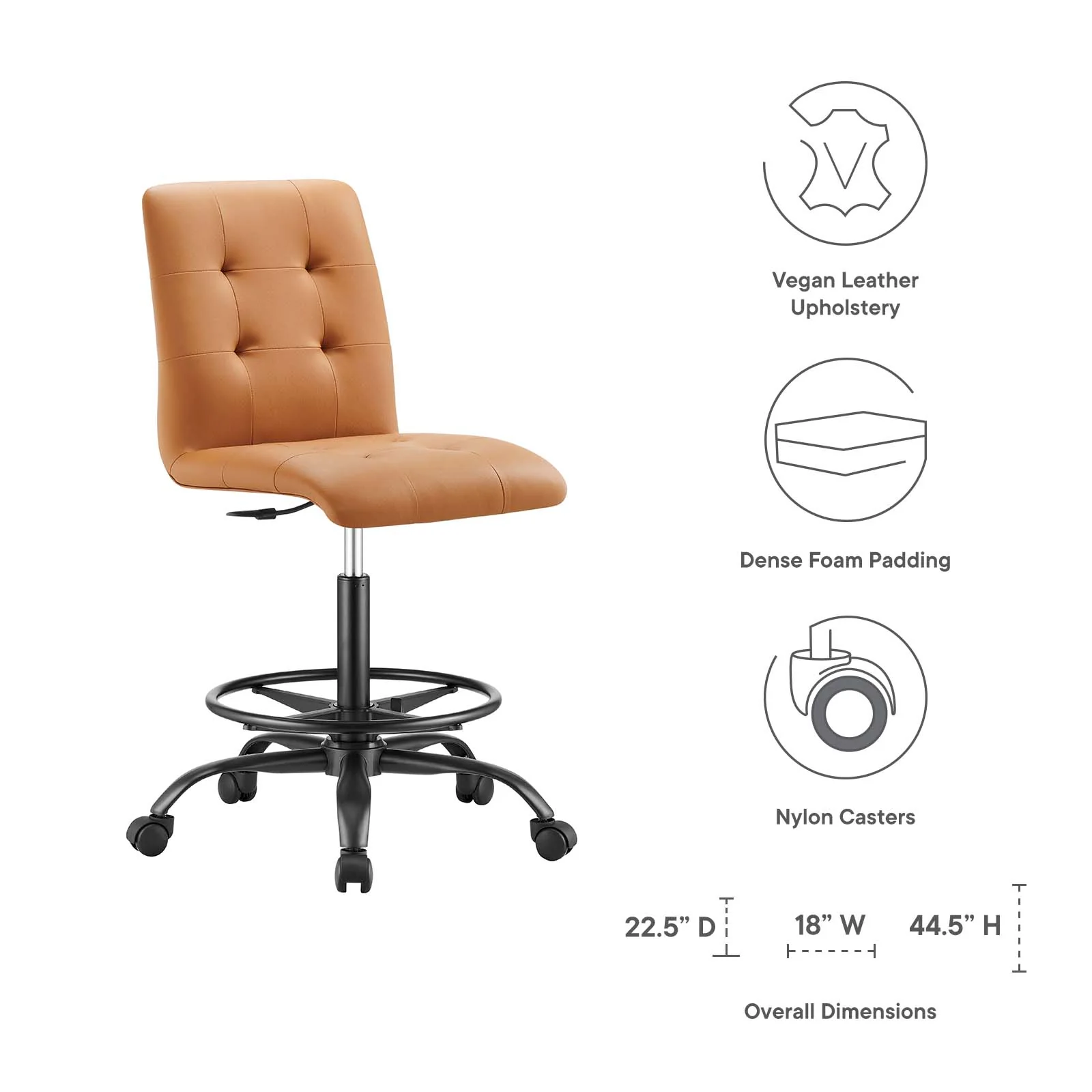 Prim Armless Vegan Leather Drafting Chair By Modway - EEI-4979 - Image 15