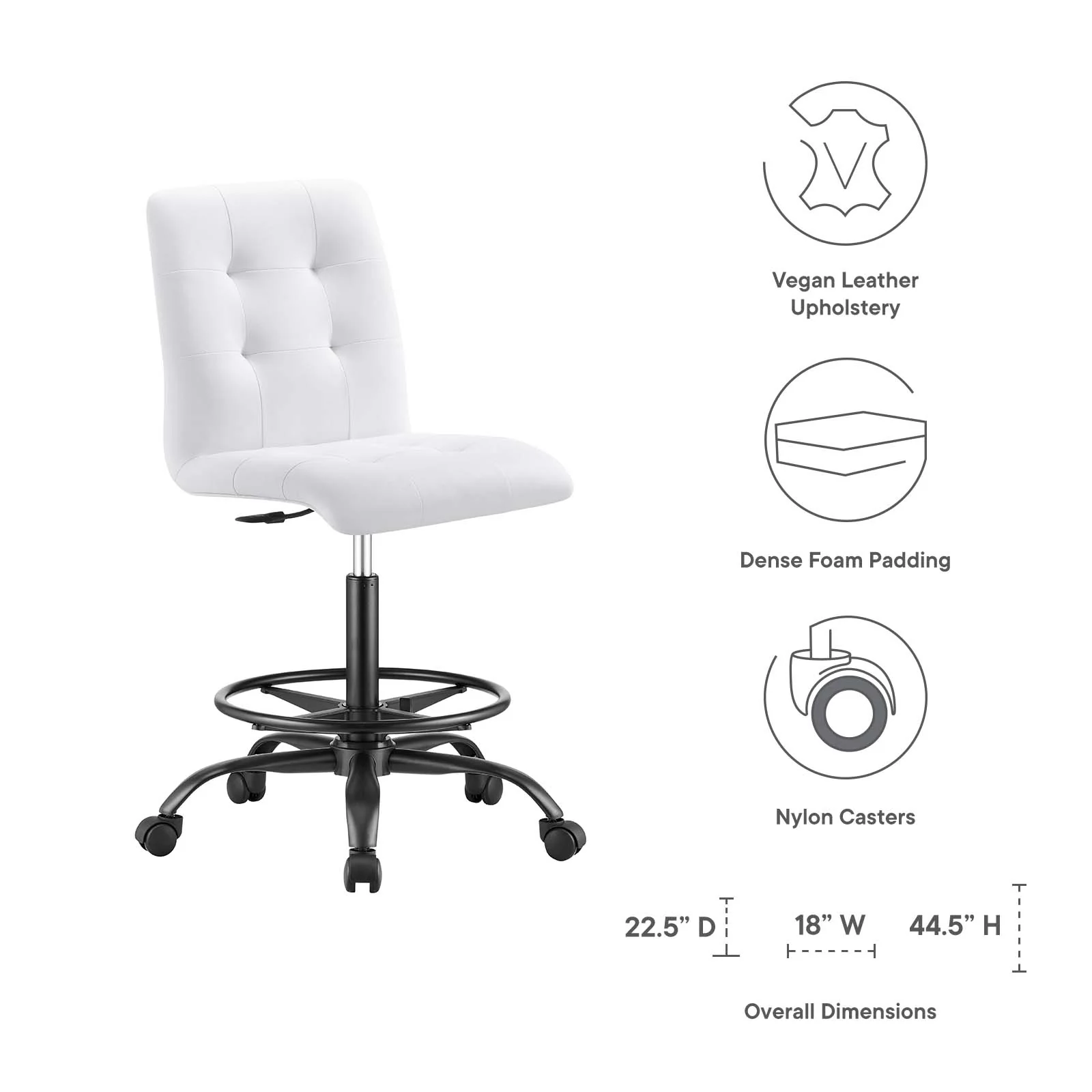 Prim Armless Vegan Leather Drafting Chair By Modway - EEI-4979 - Image 23
