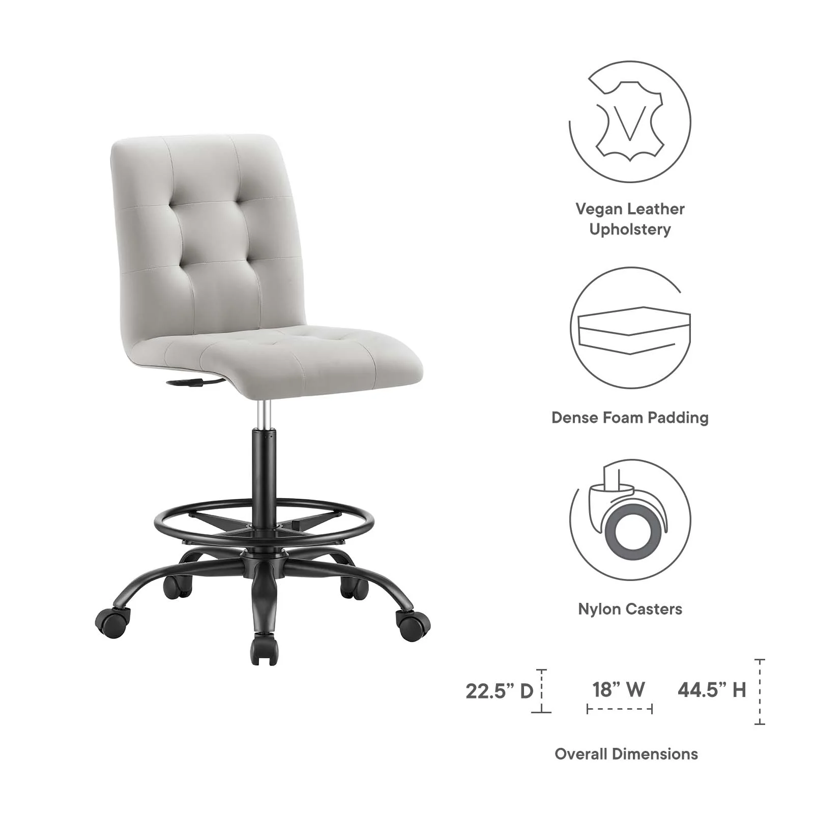 Prim Armless Vegan Leather Drafting Chair By Modway - EEI-4979 - Image 8