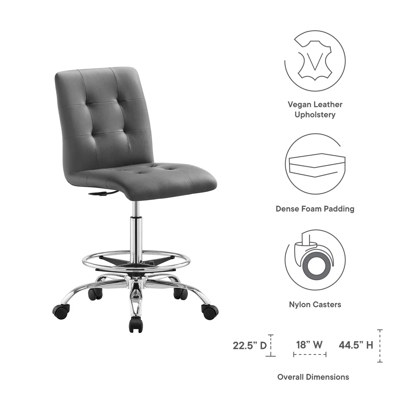 Prim Armless Vegan Leather Drafting Chair By Modway - EEI-4981 - Image 15