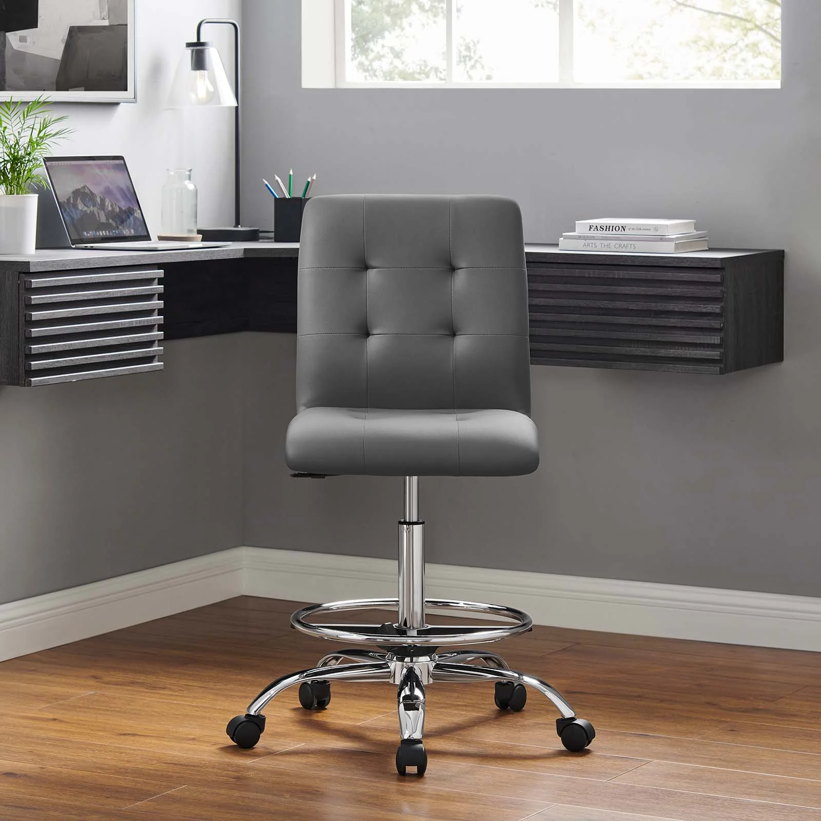 Prim Armless Vegan Leather Drafting Chair By Modway - EEI-4981 - Image 16