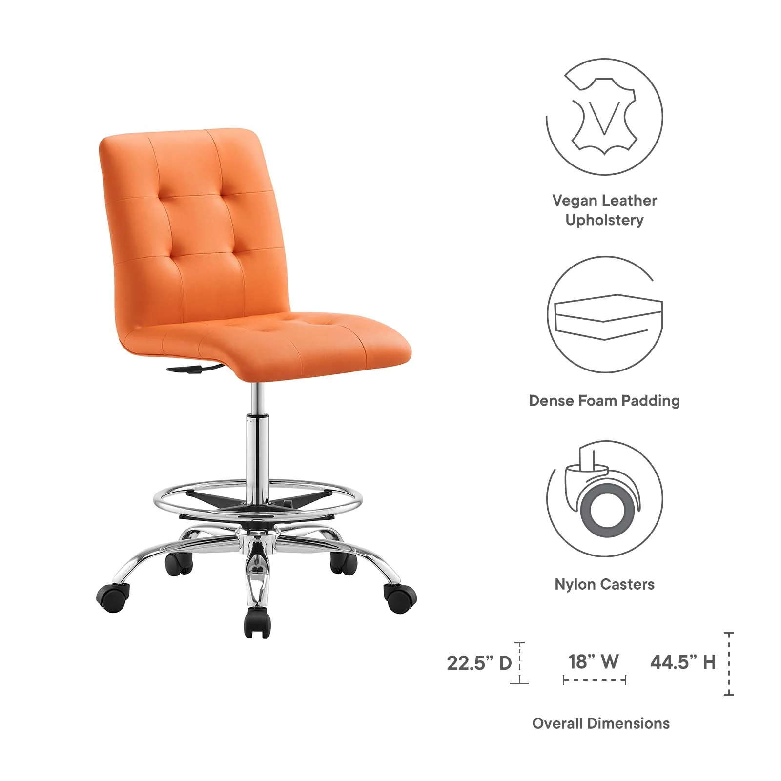 Prim Armless Vegan Leather Drafting Chair By Modway - EEI-4981 - Image 23