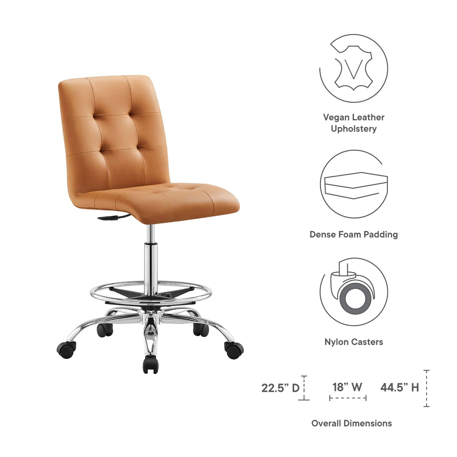 Prim Armless Vegan Leather Drafting Chair By Modway - EEI-4981 - Image 31